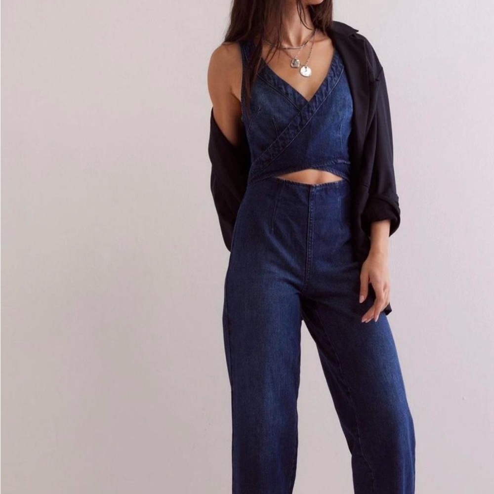 Free People Blue Denim Jumpsuit